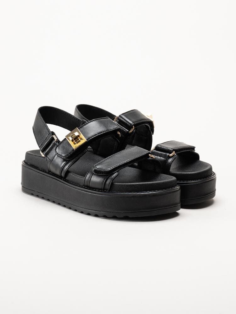 Steve Madden - Bigmona - Svarta platåsandaler i skinn