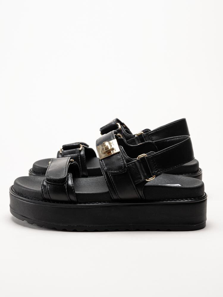 Steve Madden - Bigmona - Svarta platåsandaler i skinn
