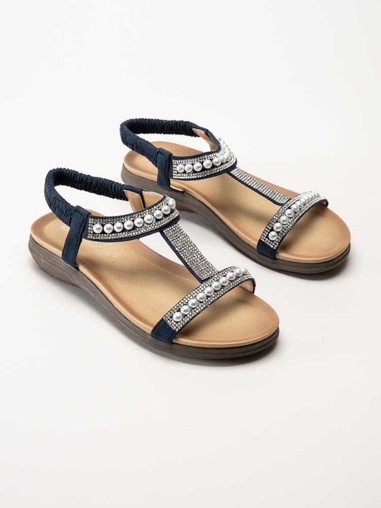 Lunar - 246TANCY - Mörkblå sandaler med pärlor och strass
