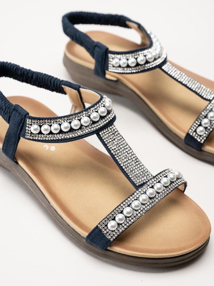 Lunar - 246TANCY - Mörkblå sandaler med pärlor och strass