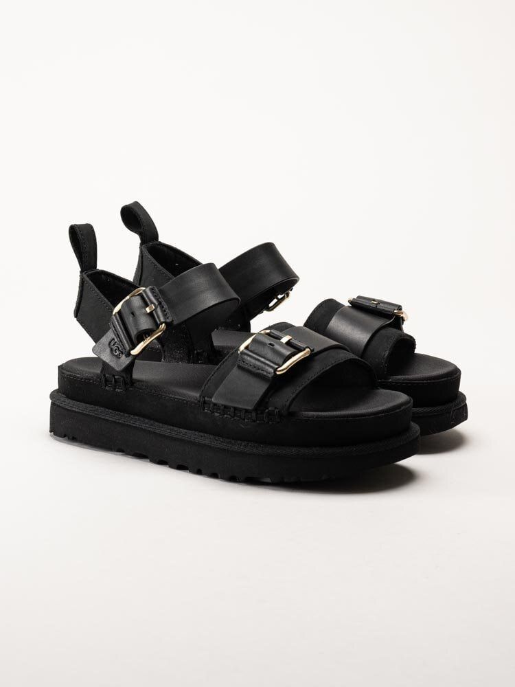 UGG - W Goldenstar Villa - Svarta platåsandaler i nubuck och skinn
