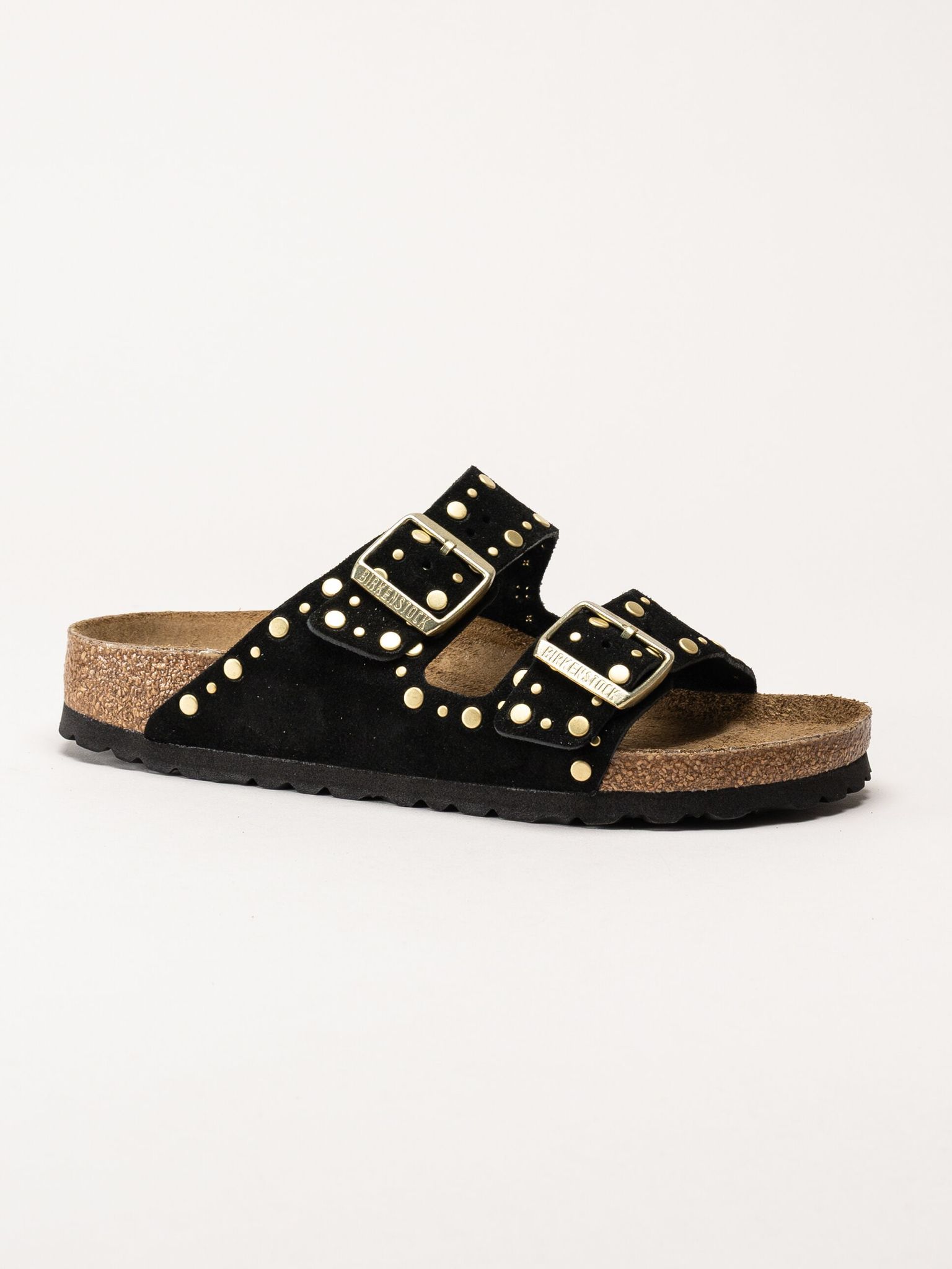 Birkenstock - Arizona Rivet Border - Svarta slip in sandaler i mocka med nitar