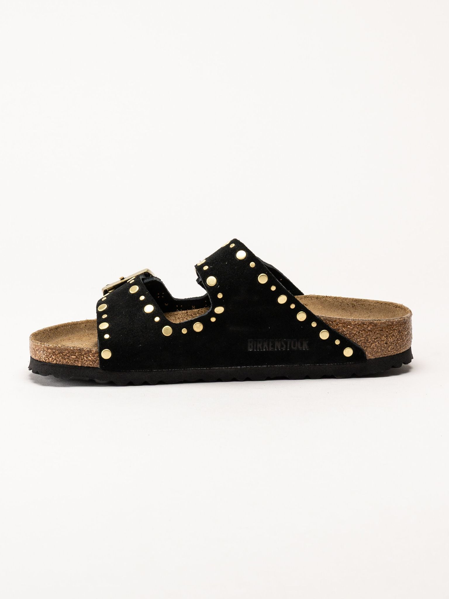 Birkenstock - Arizona Rivet Border - Svarta slip in sandaler i mocka med nitar