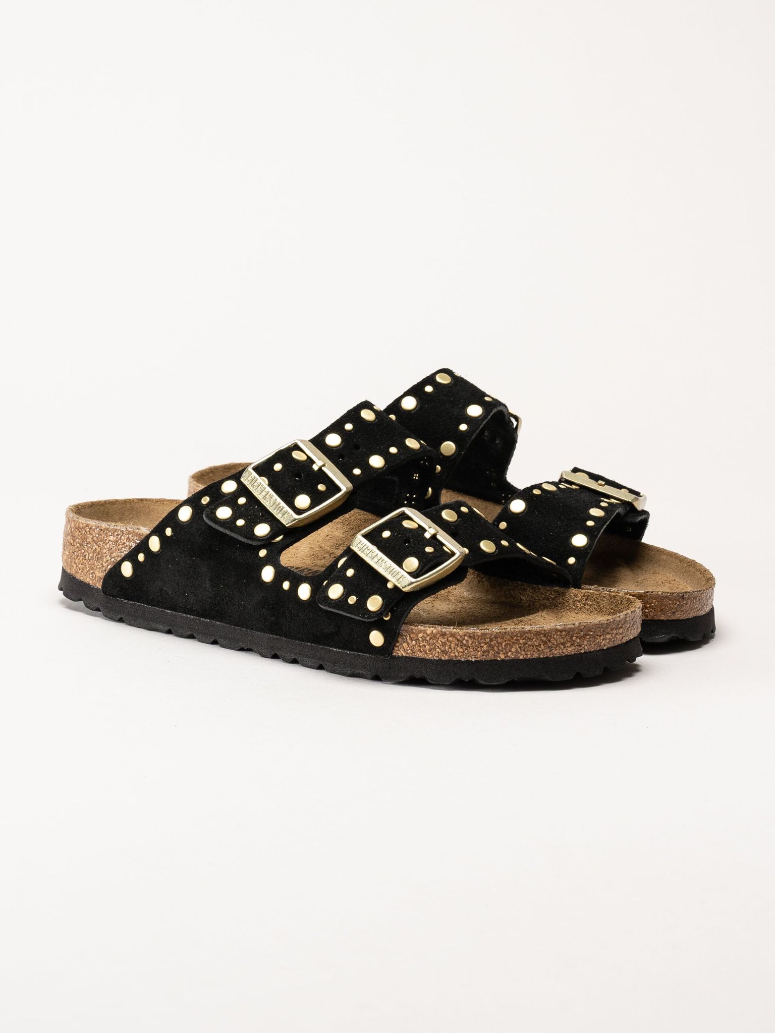 Birkenstock - Arizona Rivet Border - Svarta slip in sandaler i mocka med nitar