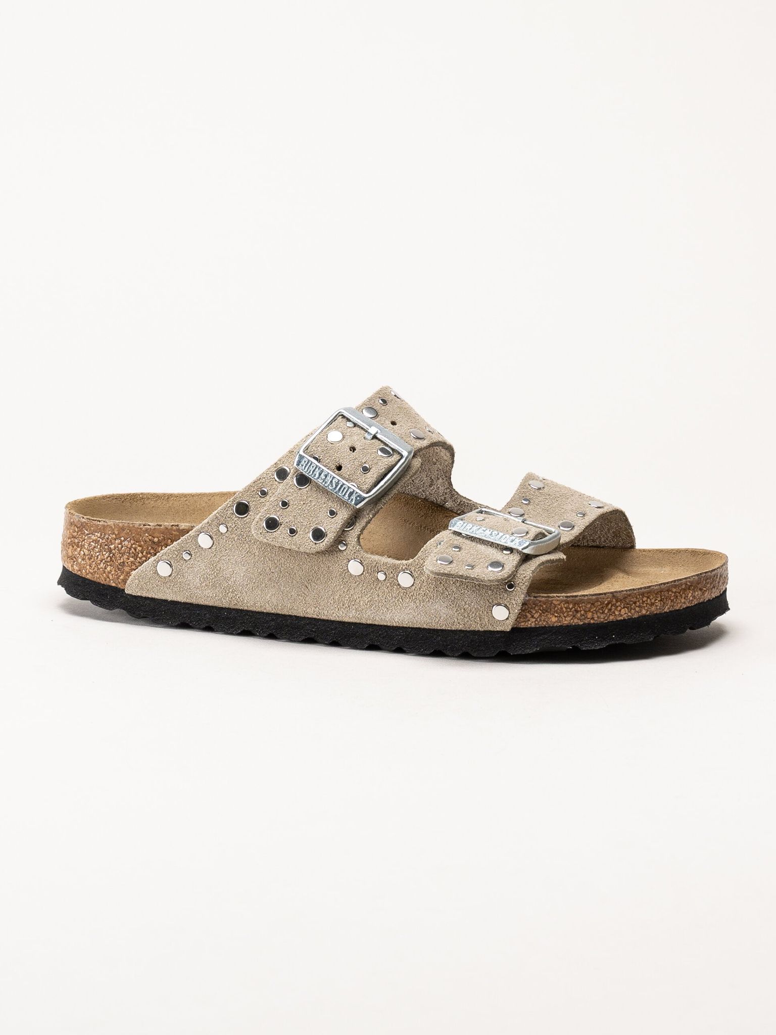 Birkenstock - Arizona Rivet Border - Beige slip in sandaler i mocka med nitar