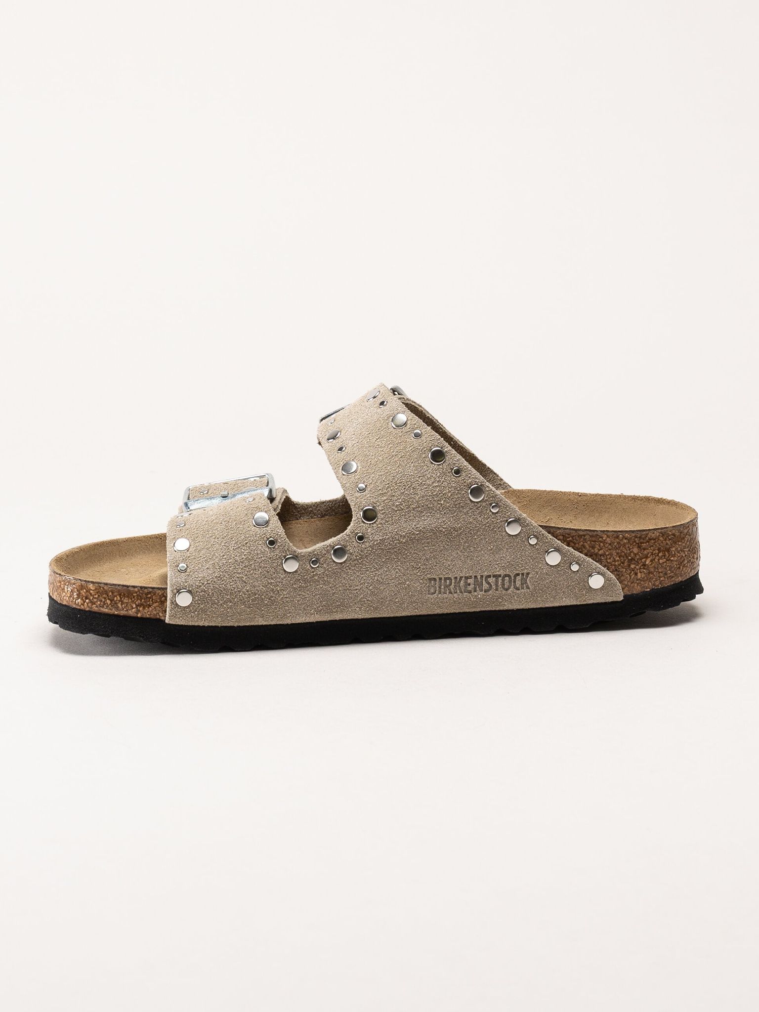 Birkenstock - Arizona Rivet Border - Beige slip in sandaler i mocka med nitar