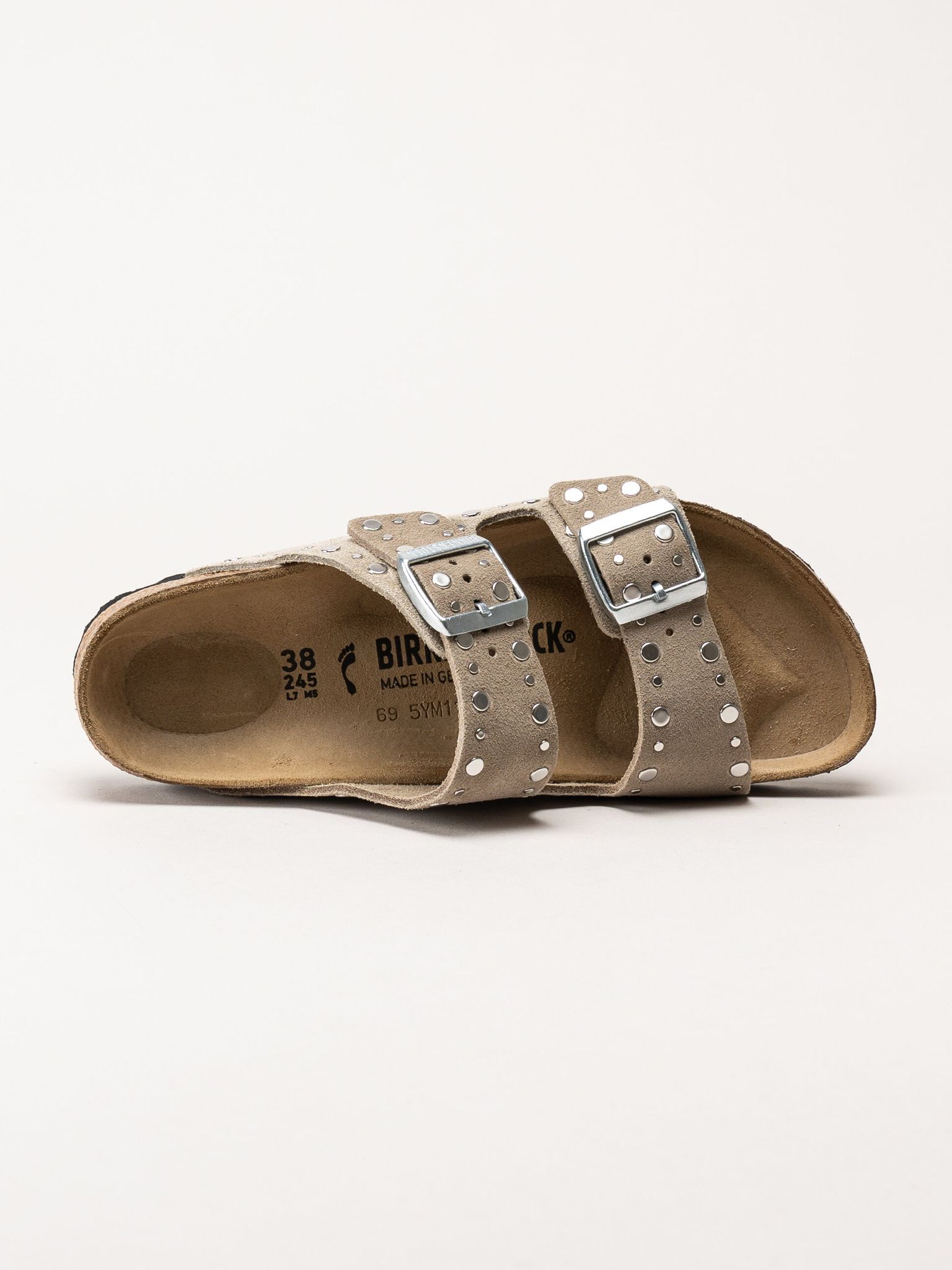 Birkenstock - Arizona Rivet Border - Beige slip in sandaler i mocka med nitar