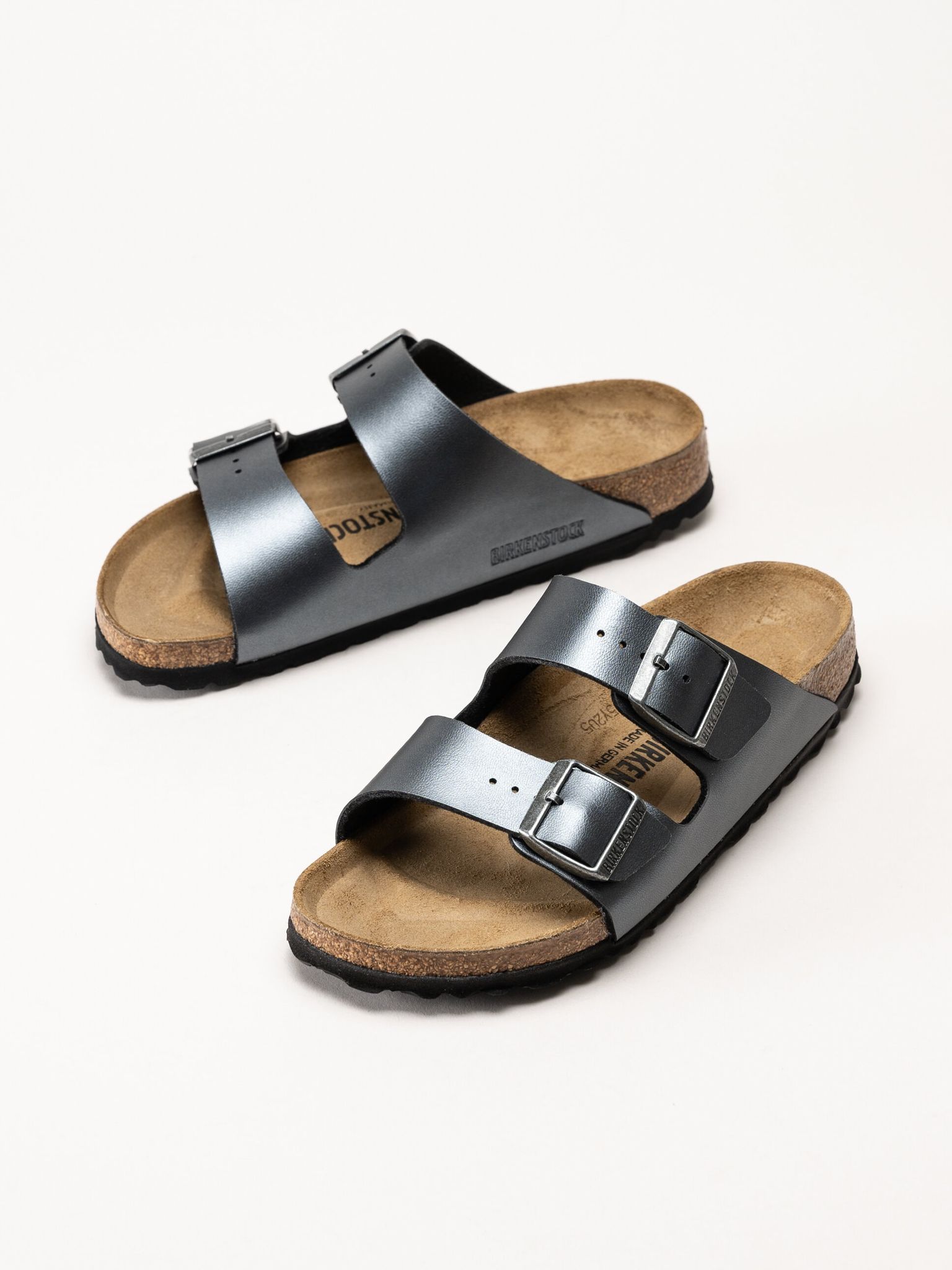 Birkenstock - Arizona Birko Flor - Grå metallic slip in sandaler
