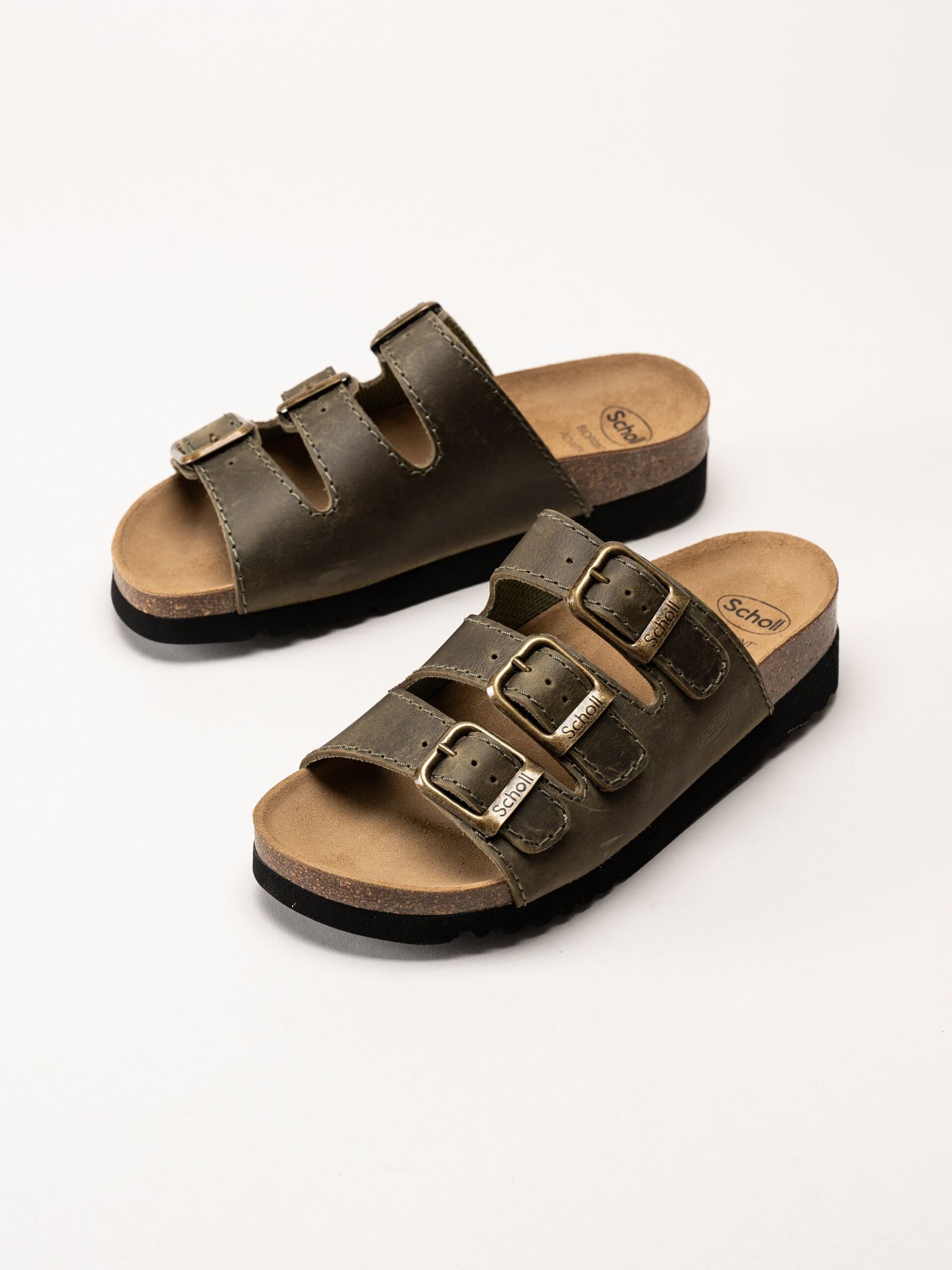 Scholl - Rio WG AD - Gröna slip in sandaler i oljat skinn