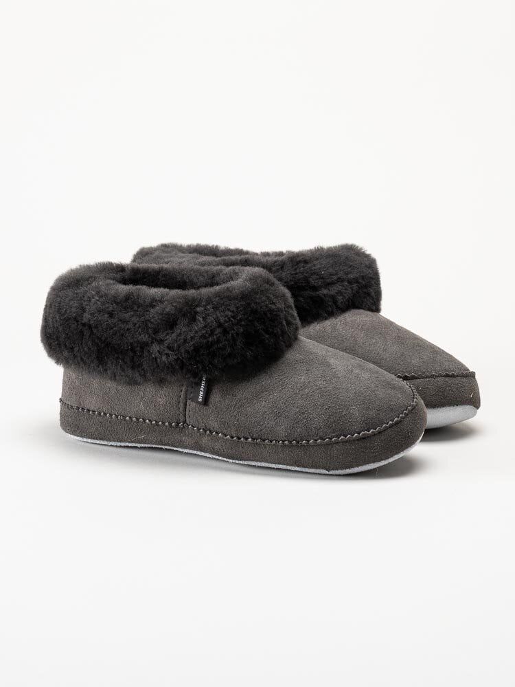 Shepherd - Emmy - Mörkgrå slip on fårskinnstofflor