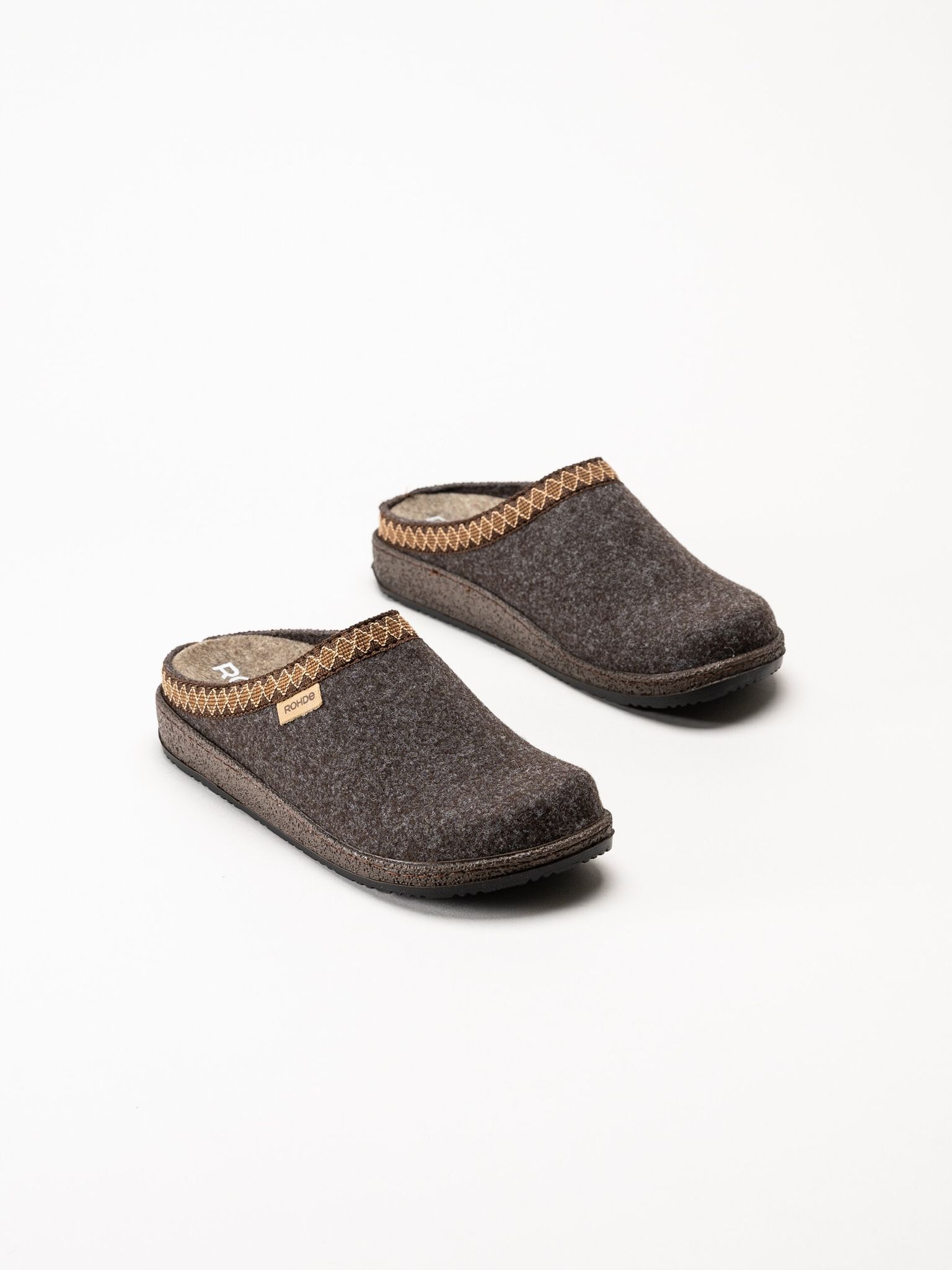 Rohde - Novara - Mörkbruna slip in tofflor i filt
