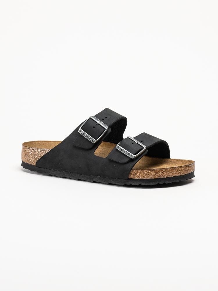 Birkenstock - Arizona SFB Regular - Svarta slip in sandaler i oljat skinn