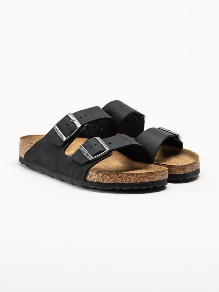 Birkenstock - Arizona SFB Regular - Svarta slip in sandaler i oljat skinn