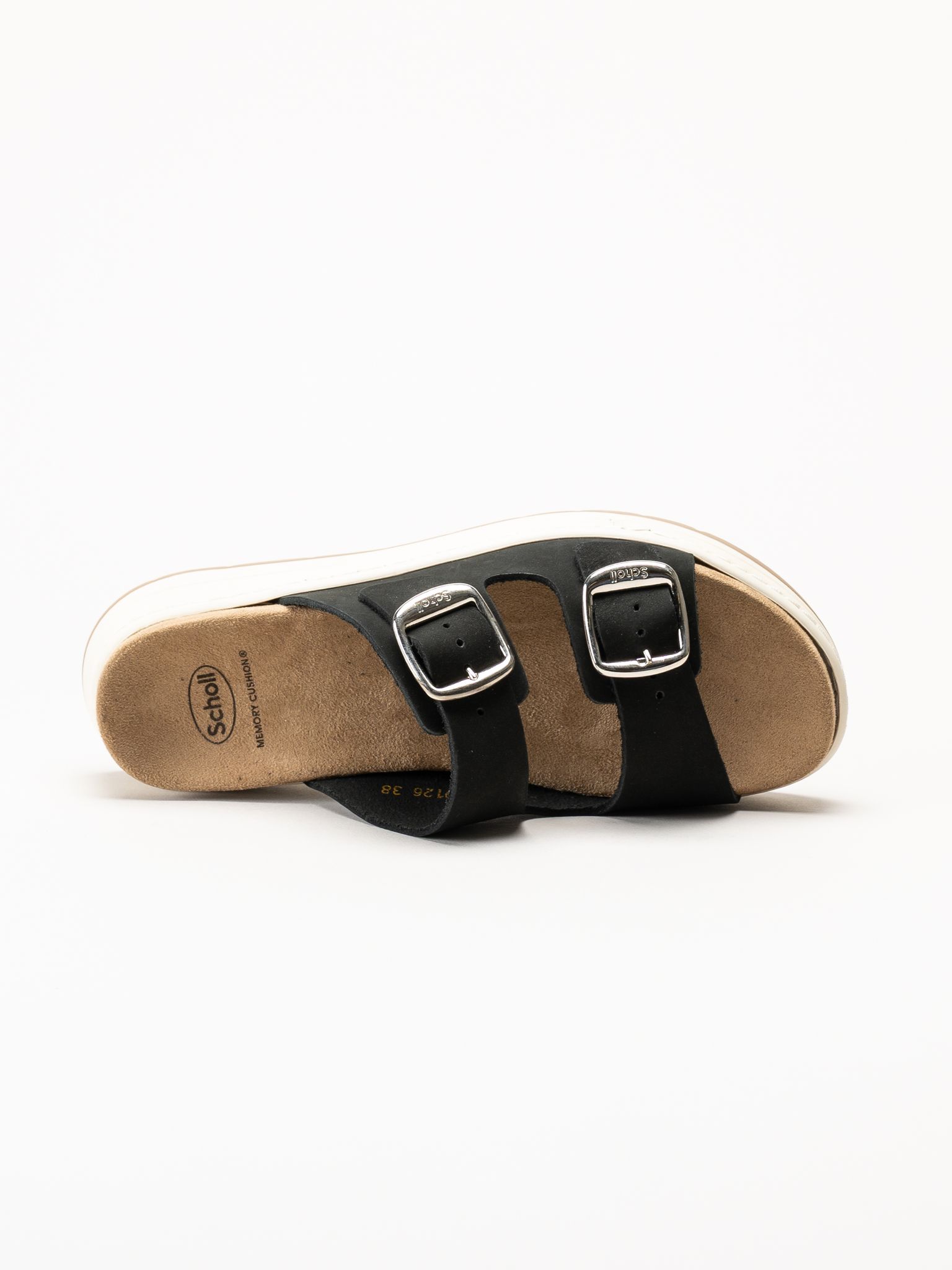 Scholl - Scilla 2 Buckles - Svarta sandaler i nubuck