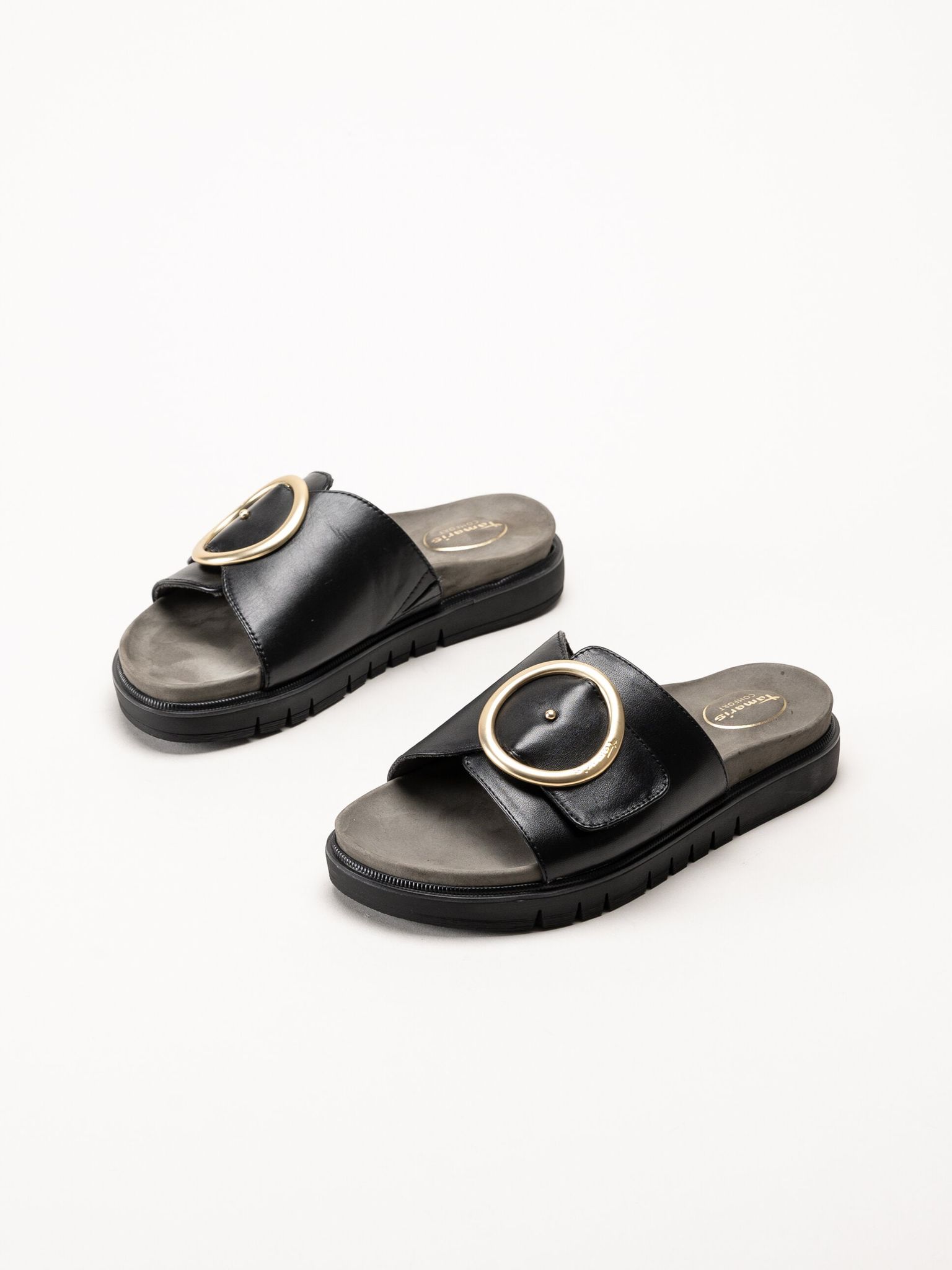 Tamaris - Svarta sandaler i skinn