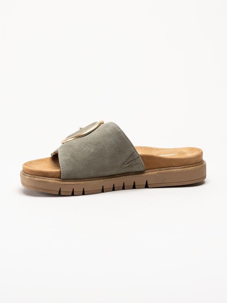 Tamaris - Wide fit - Gröna slip in sandaler i mocka