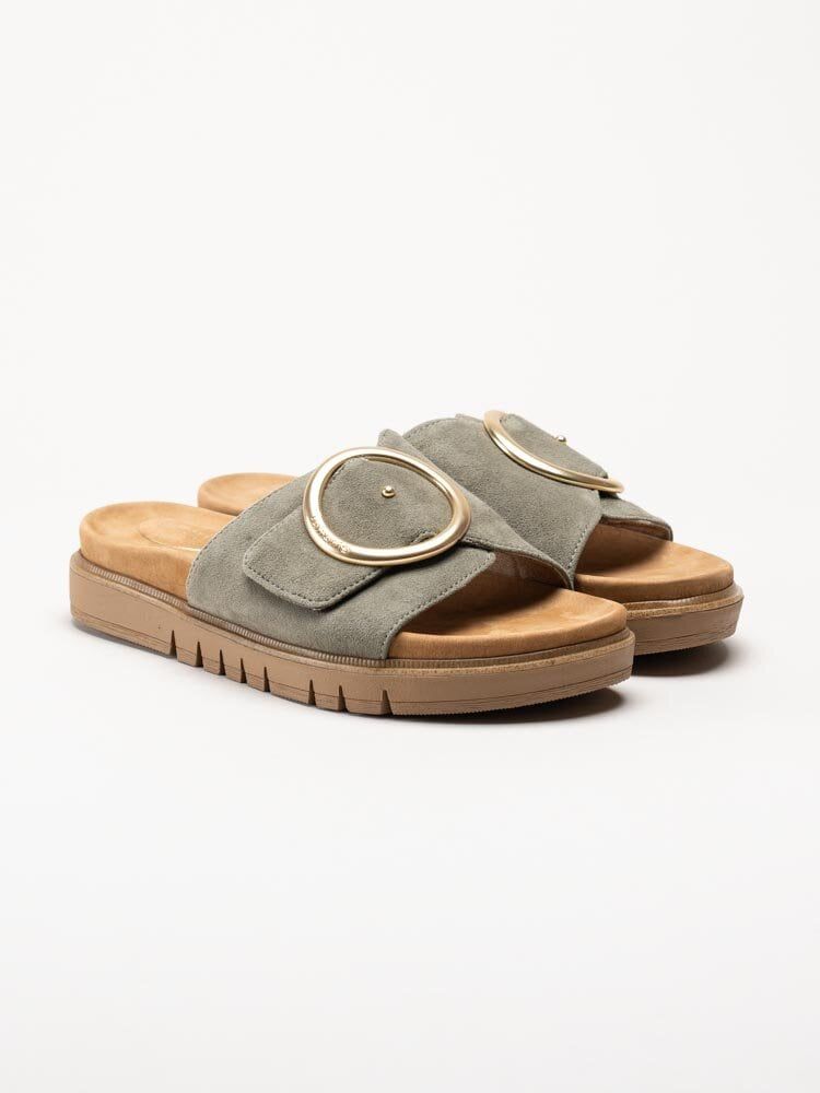 Tamaris - Wide fit - Gröna slip in sandaler i mocka