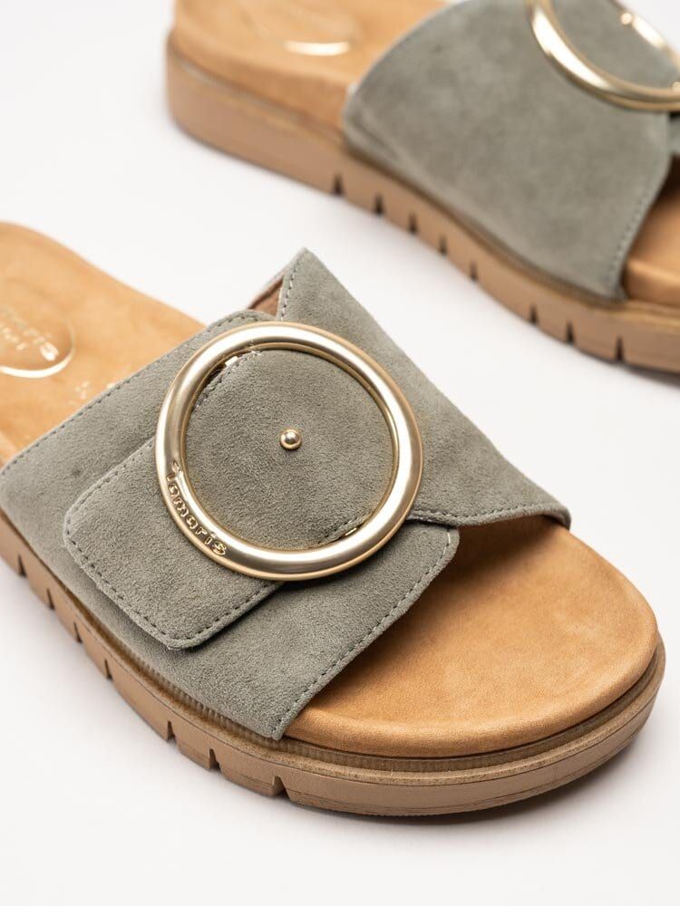 Tamaris - Wide fit - Gröna slip in sandaler i mocka