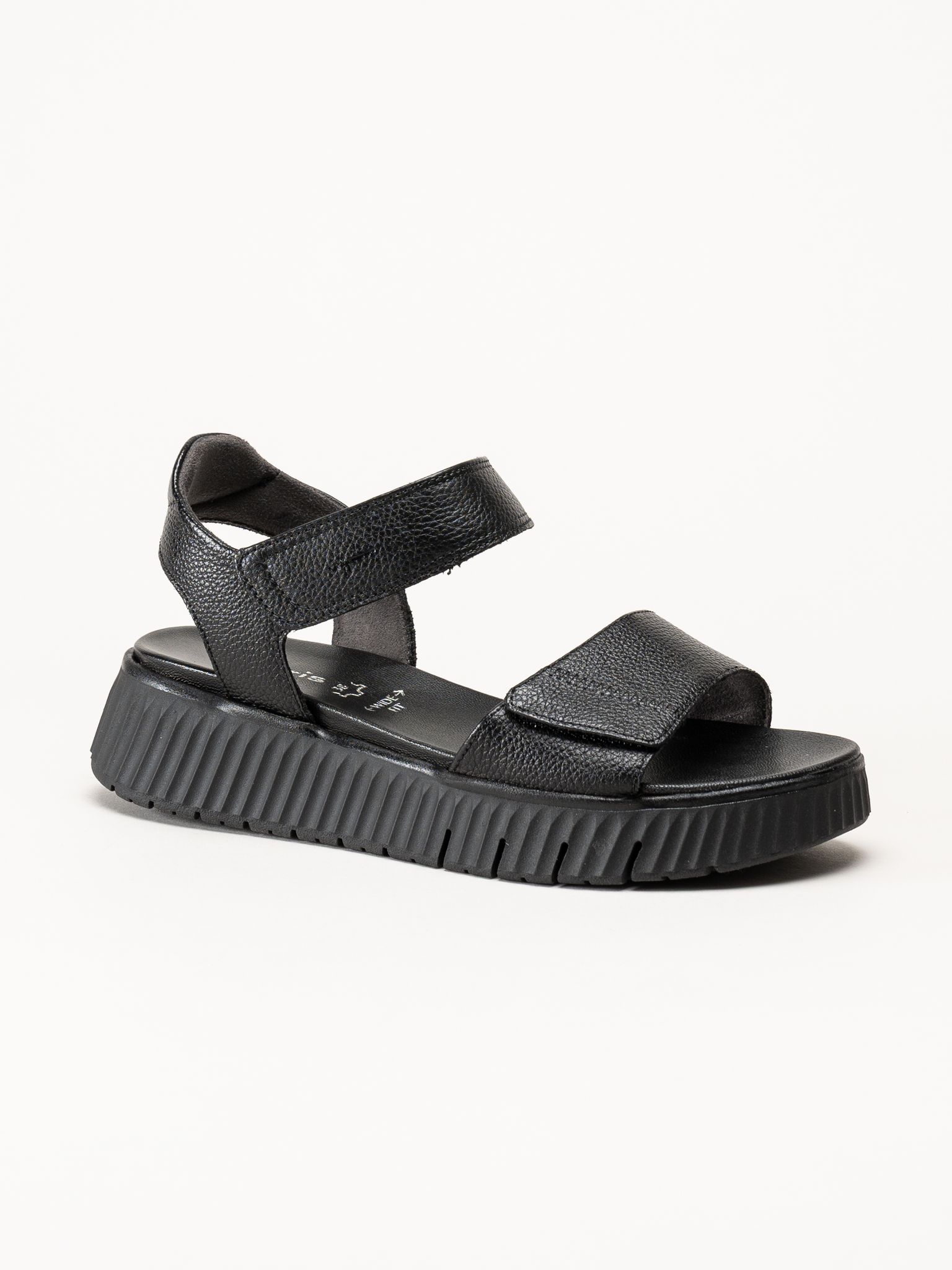 Tamaris - Wide fit - Svarta sandaler i skinn