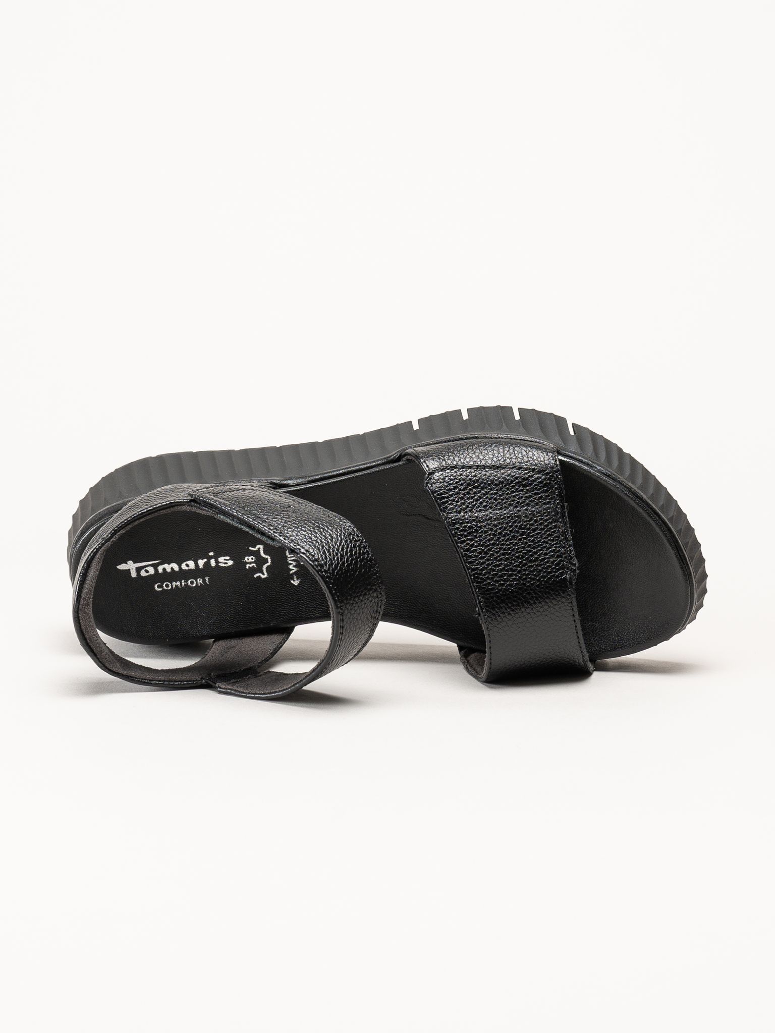 Tamaris - Wide fit - Svarta sandaler i skinn