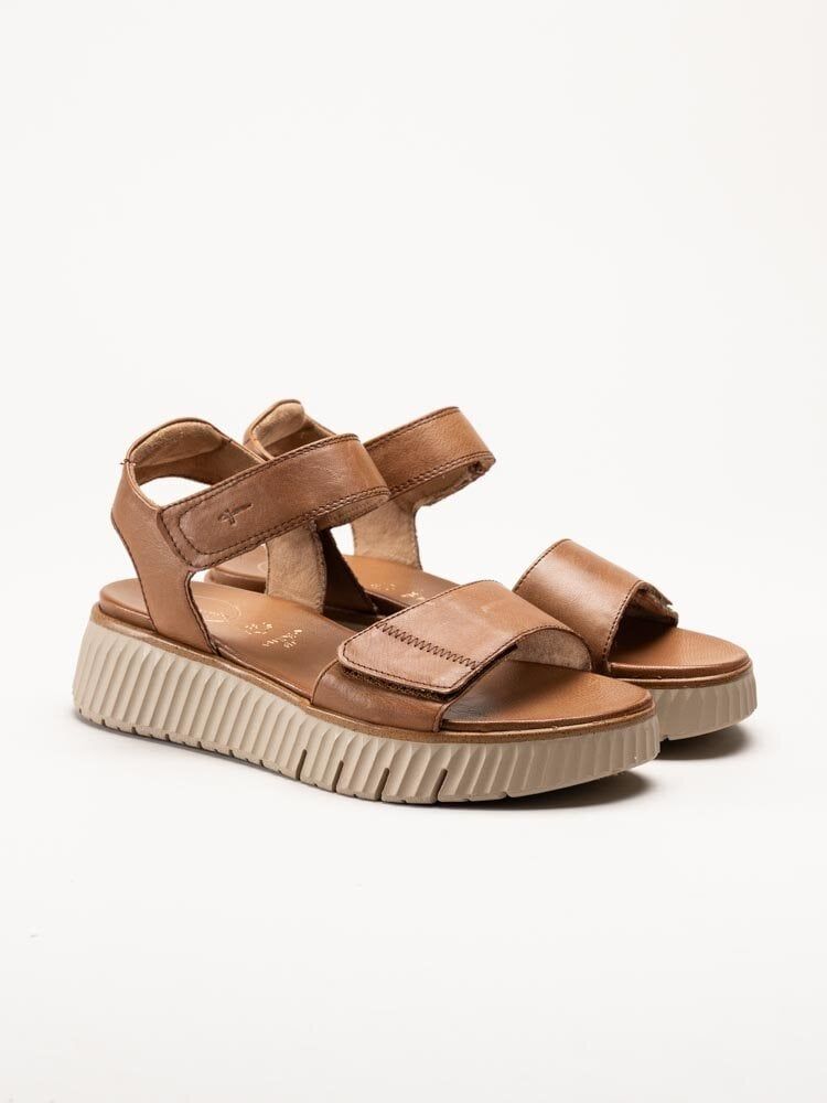 Tamaris - Wide fit - Bruna sandaler i skinn