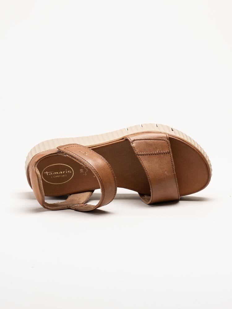 Tamaris - Wide fit - Bruna sandaler i skinn