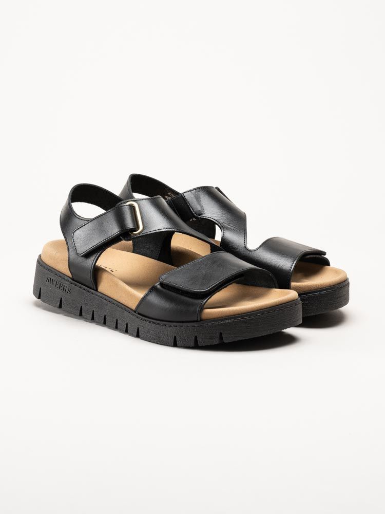 Sweeks - Gabriela - Svarta sandaler i skinn