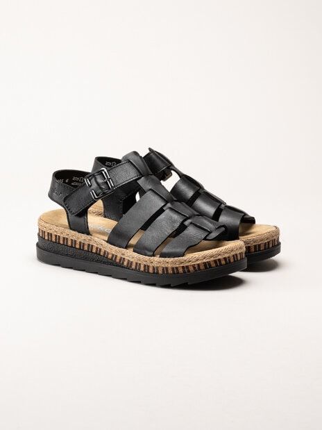 Rieker - Svarta sandaler i skinn