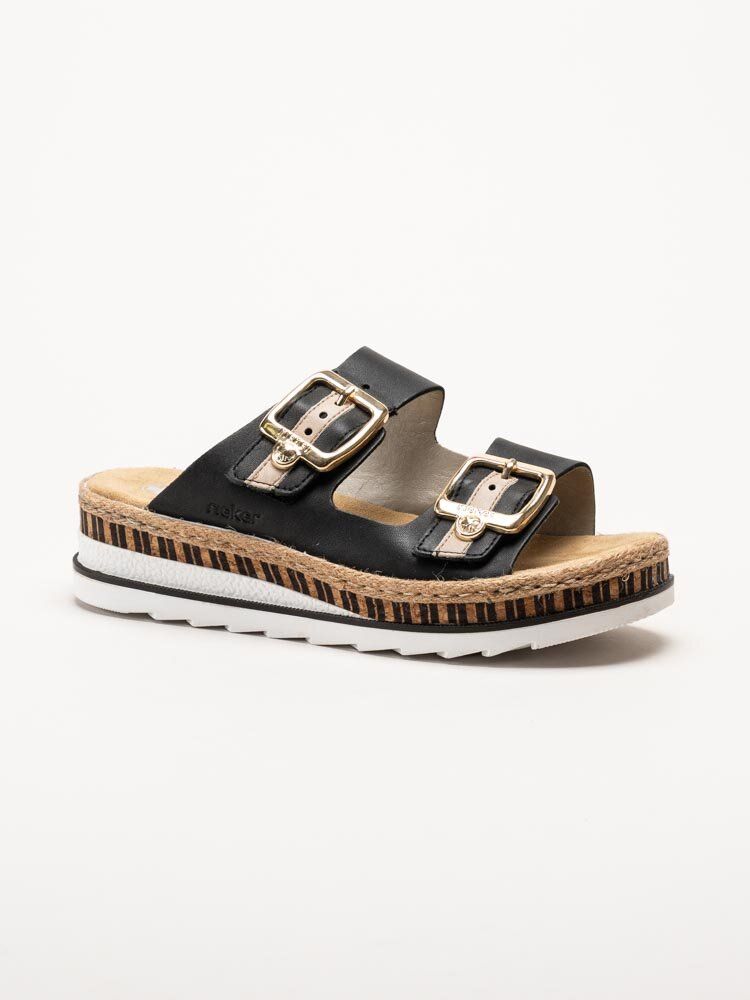 Rieker - Svarta slip in sandaler i skinn