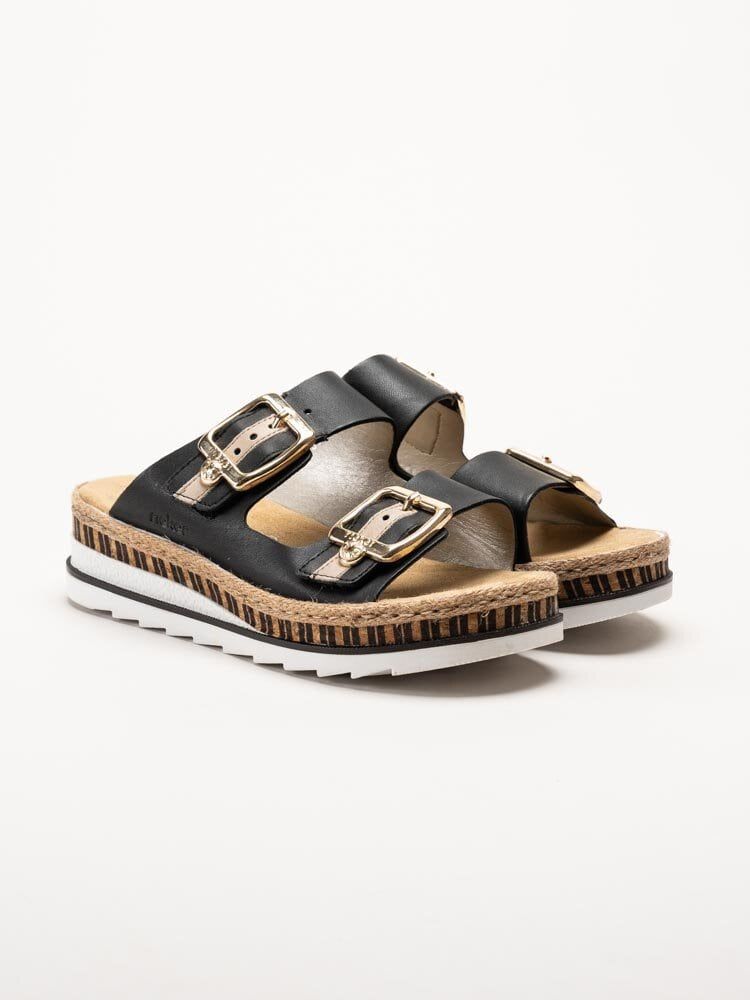 Rieker - Svarta slip in sandaler i skinn