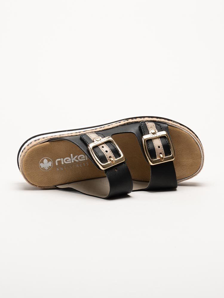 Rieker - Svarta slip in sandaler i skinn