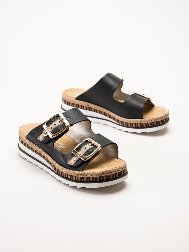 Rieker - Svarta slip in sandaler i skinn