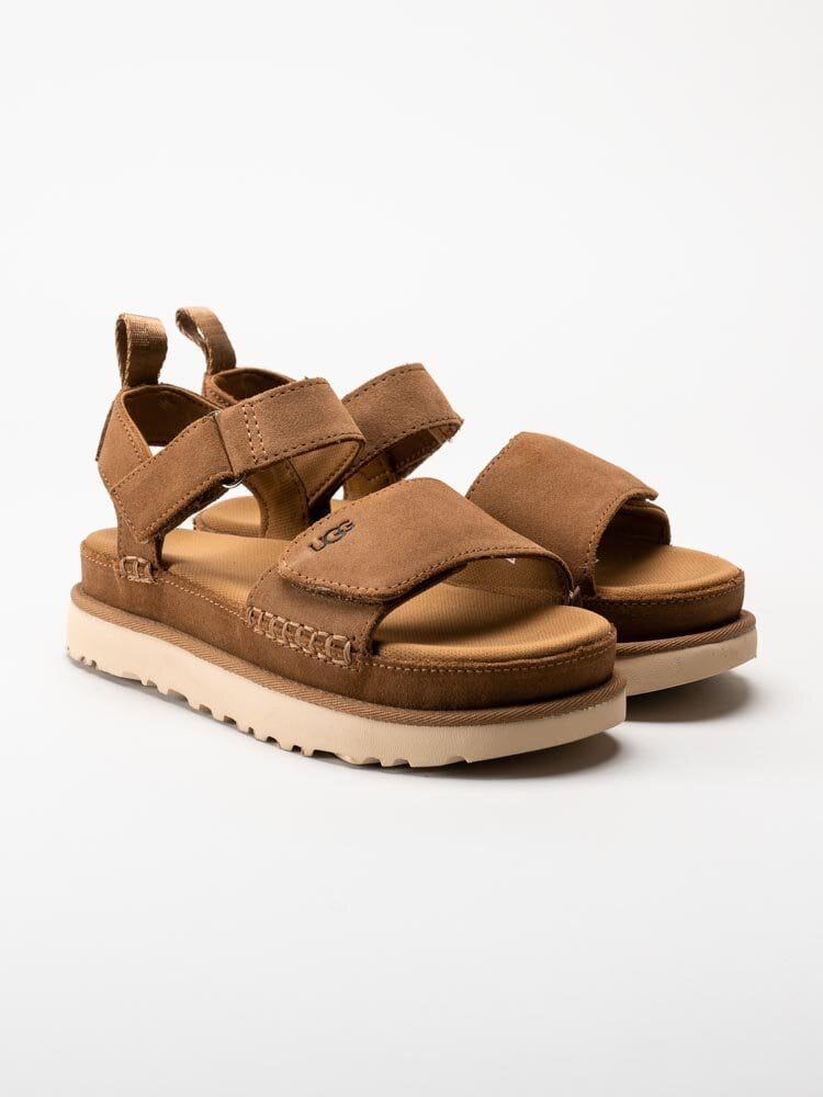 UGG - W Goldenstar - Bruna platåsandaler i mocka