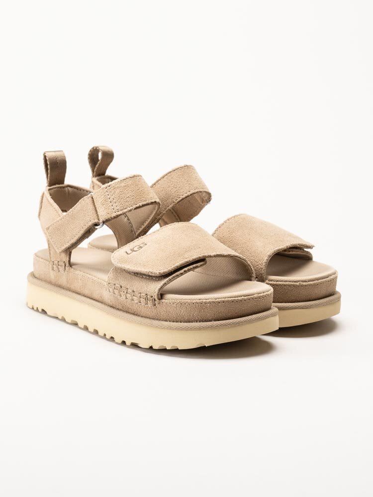 UGG - W Goldenstar - Ljusbeige platåsandaler i mocka