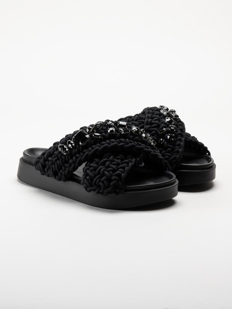 Inuikii - Woven Stones - Svarta slip in sandaler i virkad textil