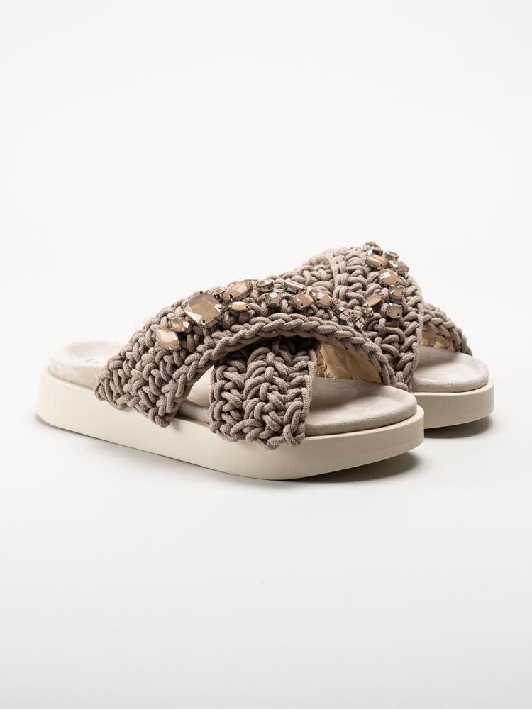 Inuikii - Woven Stones - Beige slip in sandaler i virkad textil