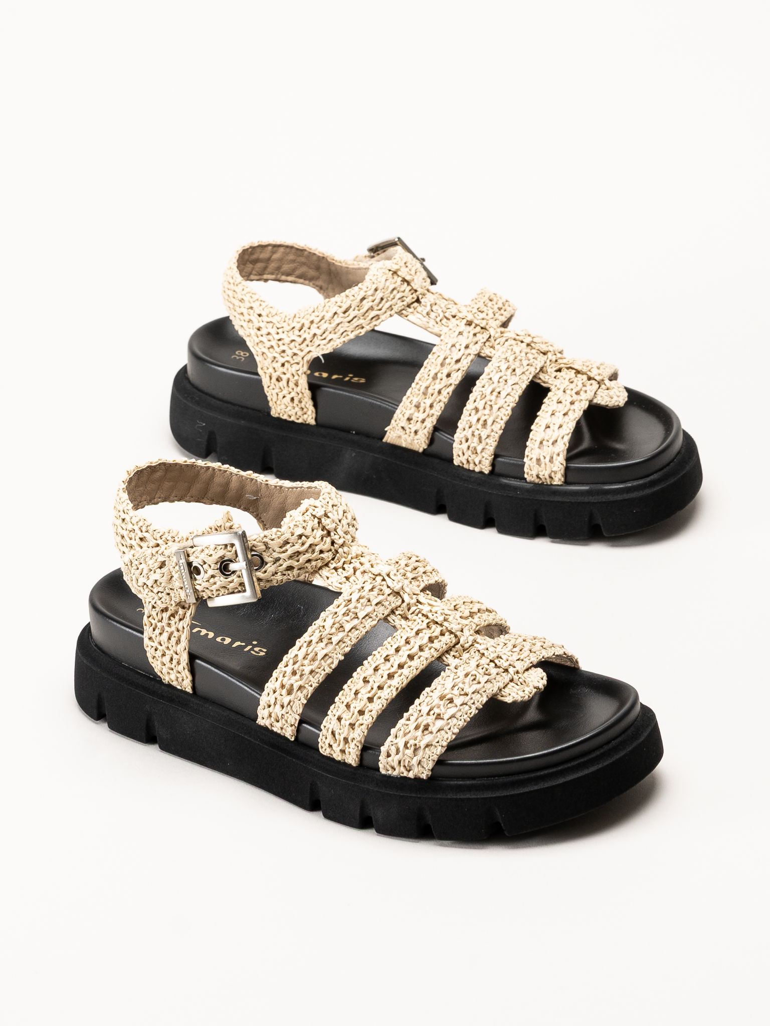 Tamaris - Beige sandaler med virkad ovandel