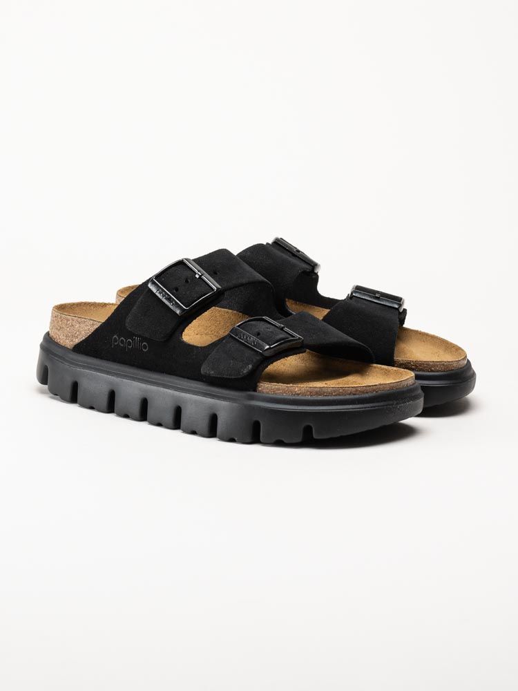 Birkenstock - Arizona Pap - Svarta platåsandaler i mocka