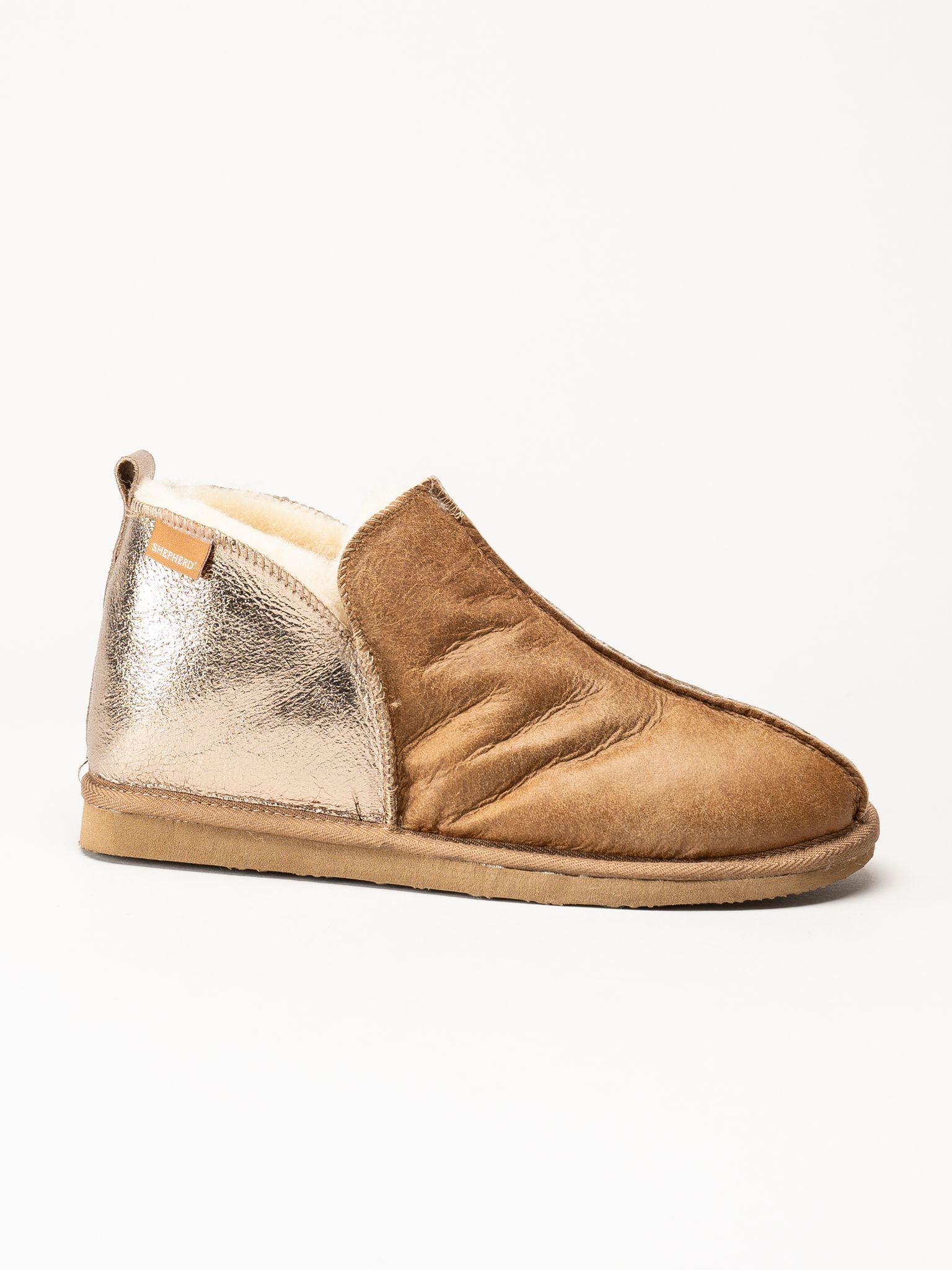 Shepherd - Annie - Bruna/guld fårskinnstofflor