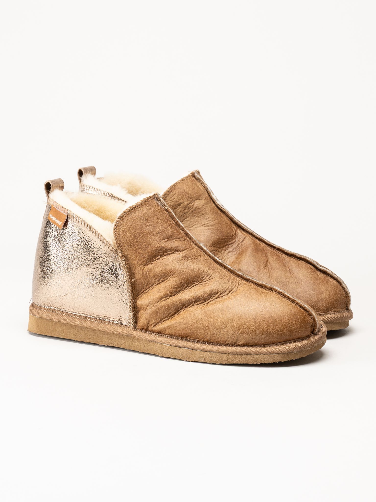 Shepherd - Annie - Bruna/guld fårskinnstofflor