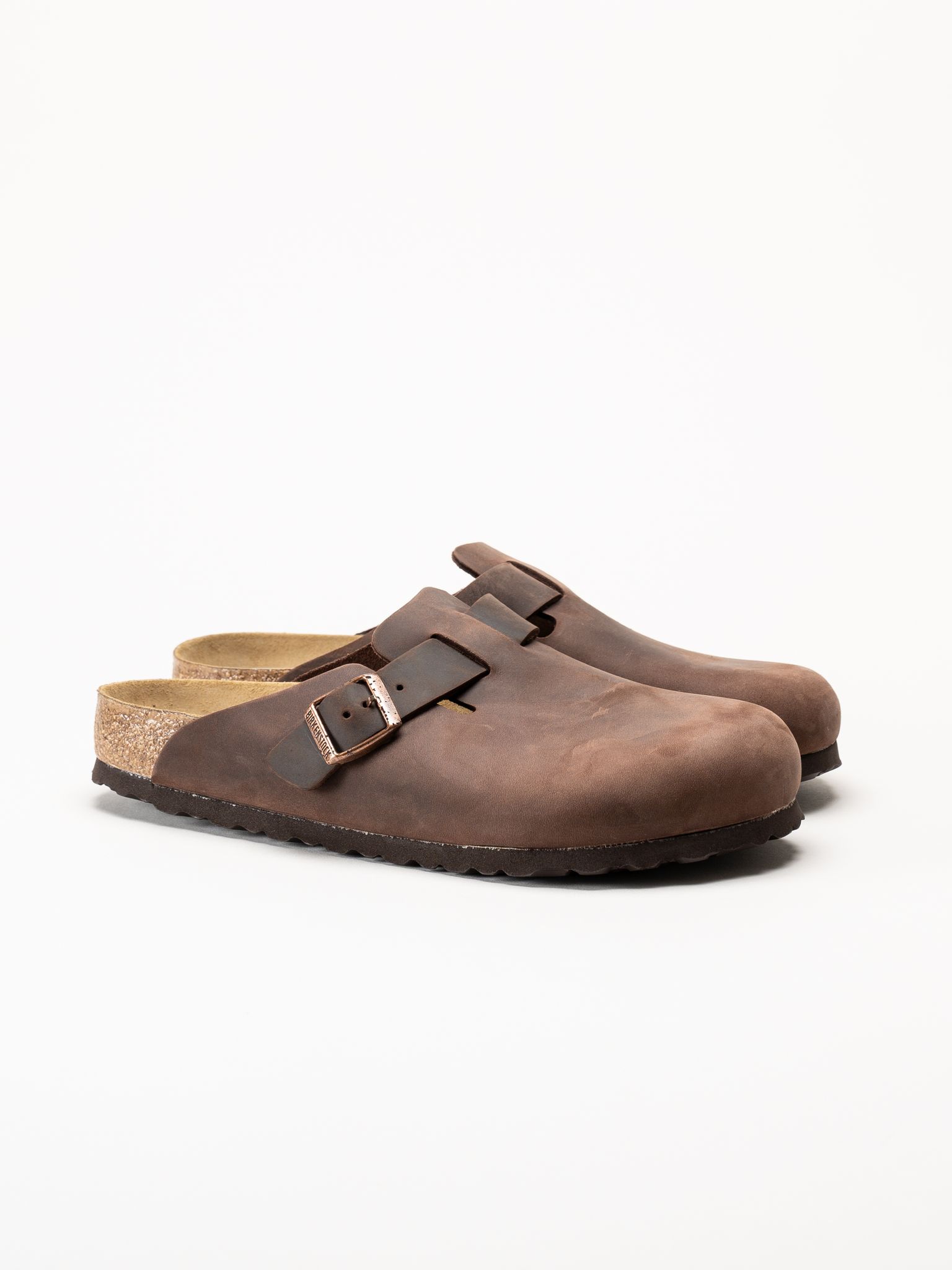 Birkenstock - Boston - Mörkbruna slip-in sandaler i oljat skinn