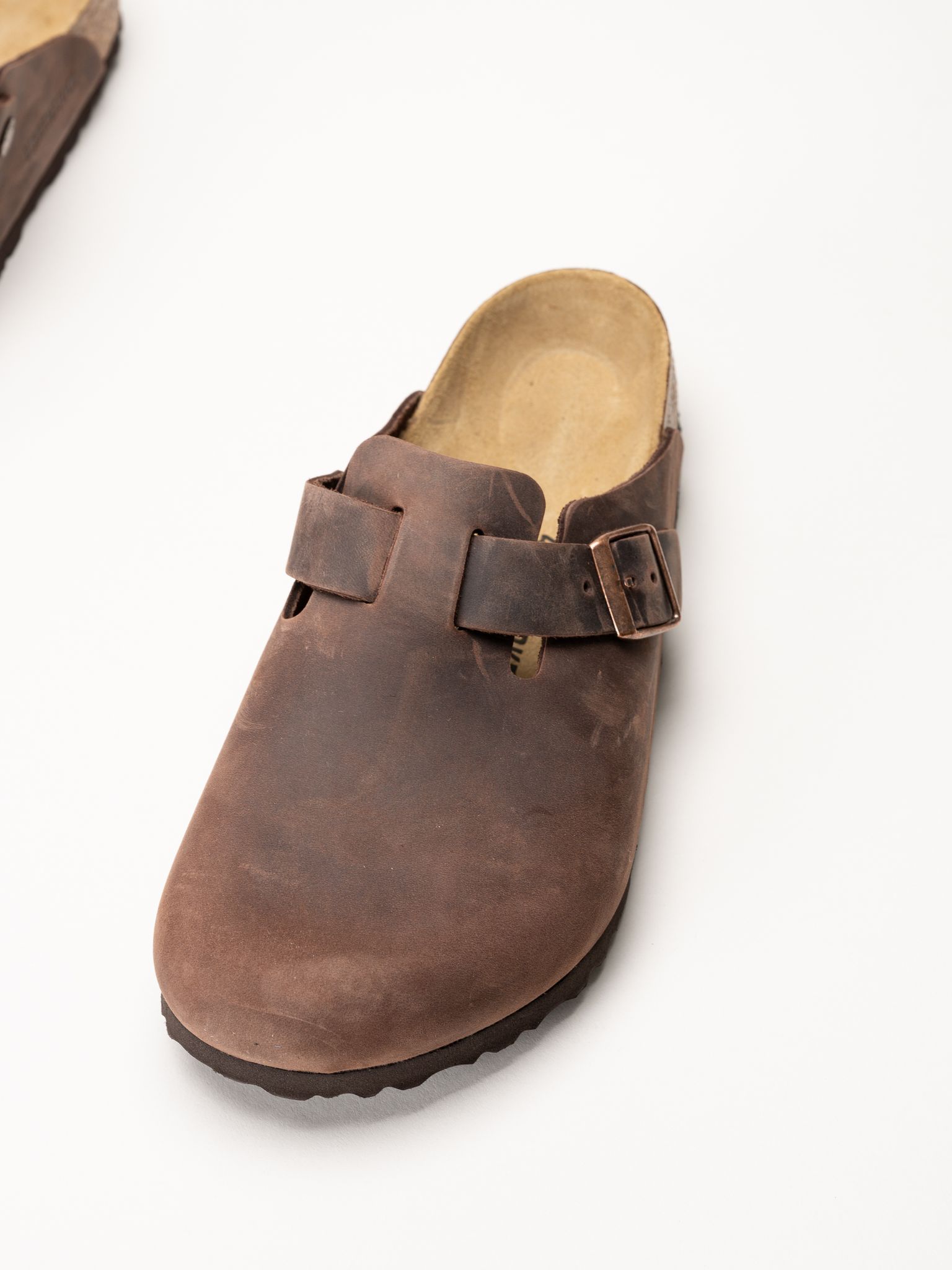 Birkenstock - Boston - Mörkbruna slip-in sandaler i oljat skinn