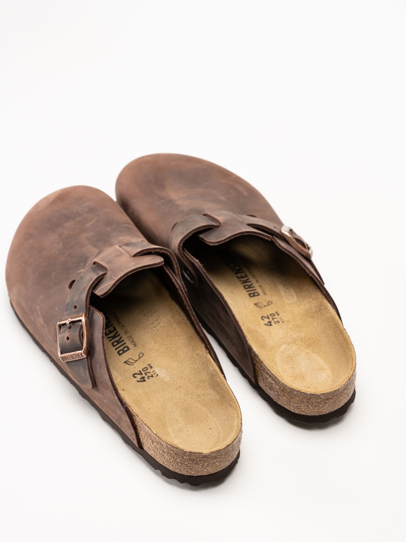 Birkenstock - Boston - Mörkbruna slip-in sandaler i oljat skinn