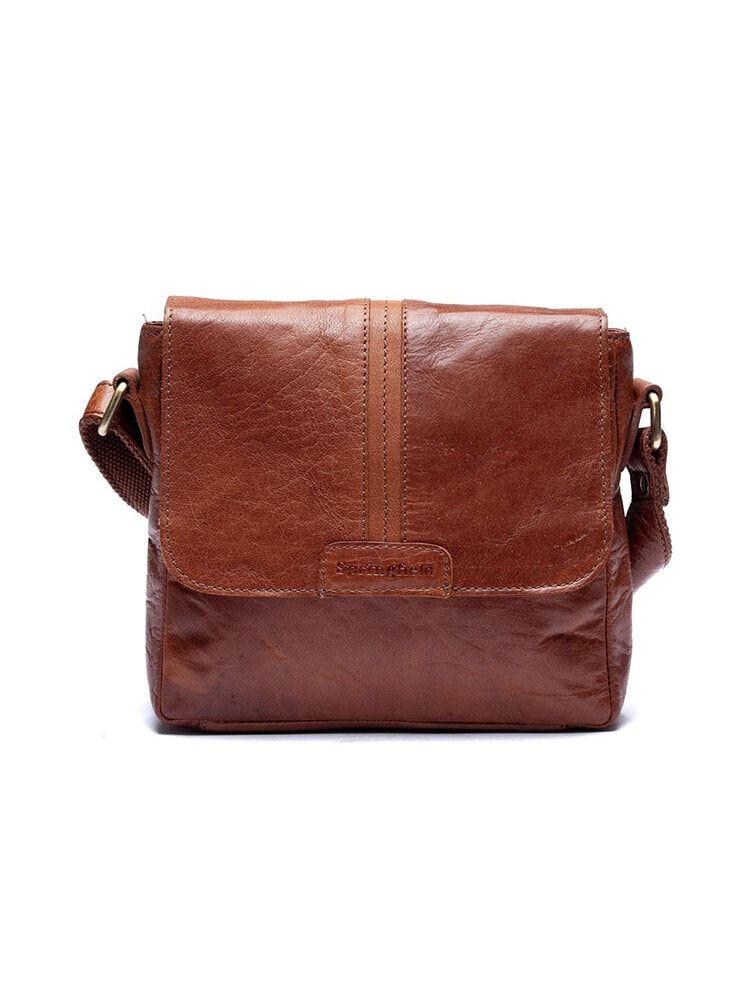 Springfield - Brun klaffväska i skinn