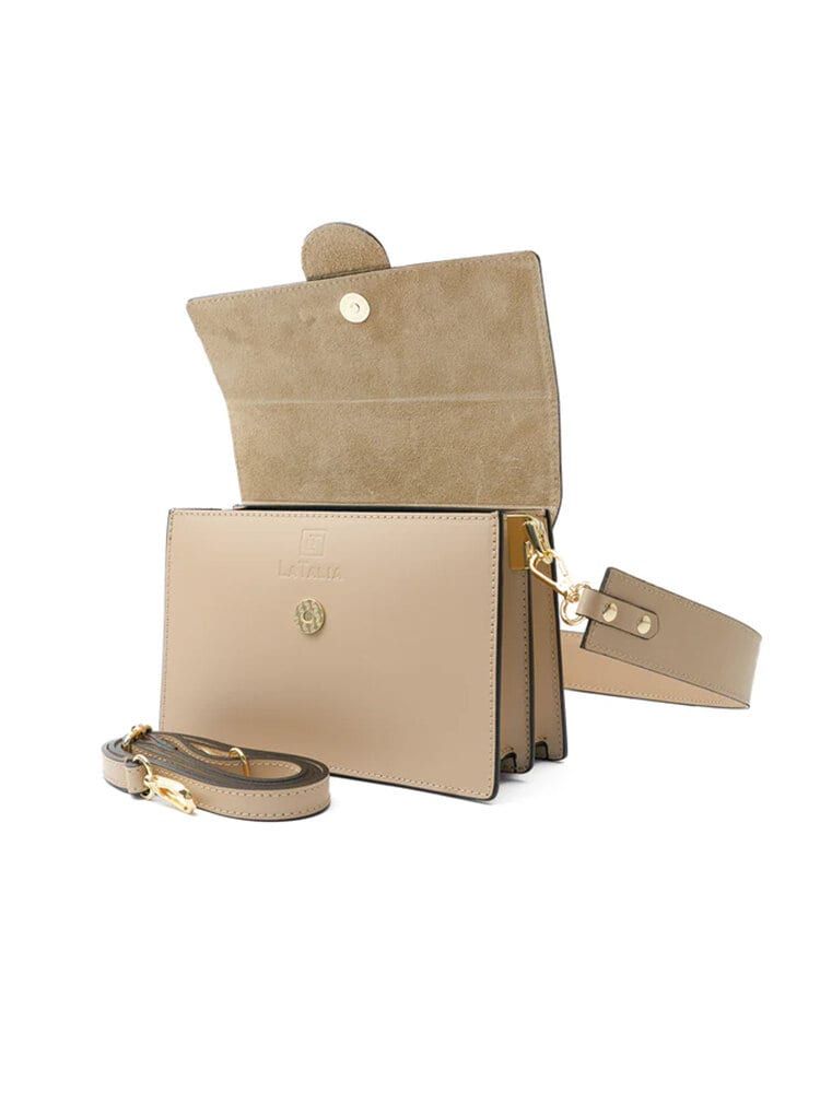 Latalia - Atri - Beige elegant axelväska boxmodell i skinn