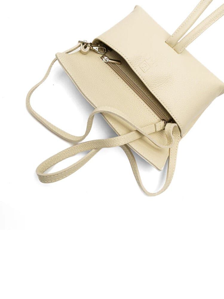 Latalia - Barletta - Beige axelremsväska i narvsatt skinn
