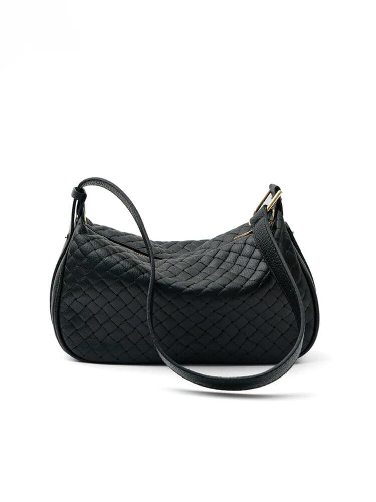 Latalia - Catania - Svart skinnväska med flätad effekt