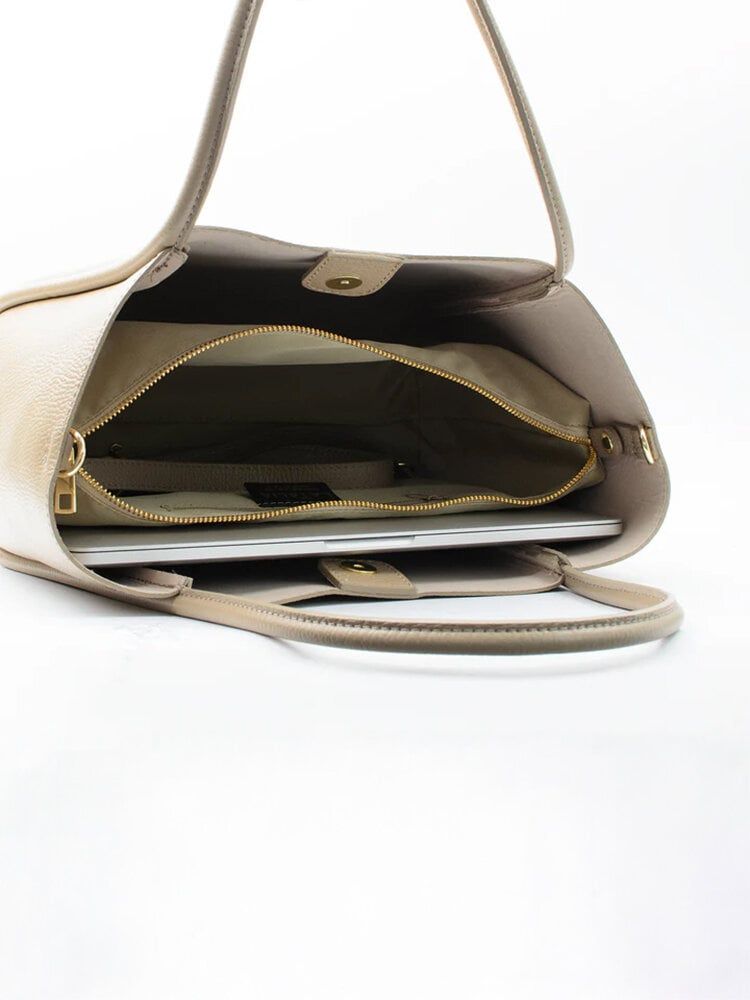 Latalia - Florence L - Beige shopping kasse L i narvsatt skinn