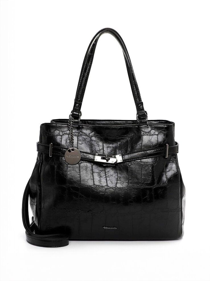 Tamaris bags - Gulia City Shopper L - Svart blank väska med crocomönster