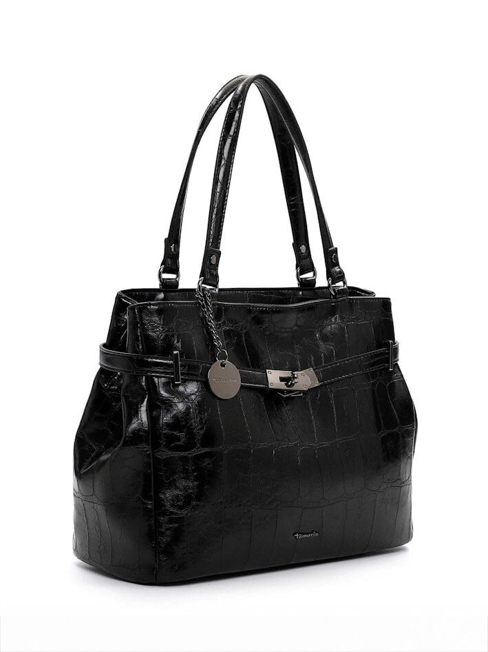 Tamaris bags - Gulia City Shopper L - Svart blank väska med crocomönster